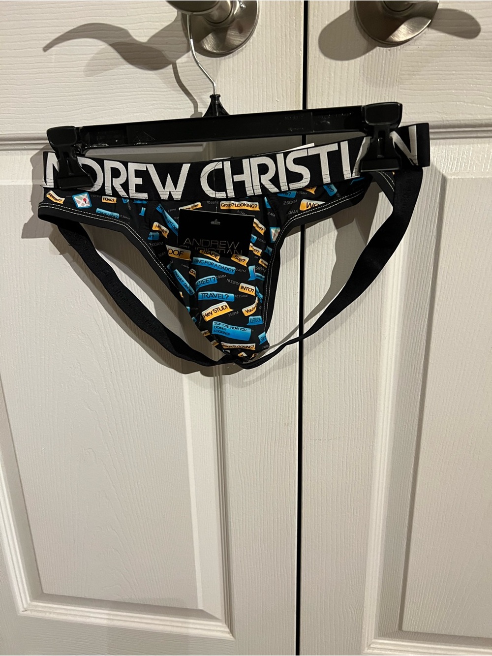 Andrew Christian Black Jock with Blue and Yellow Pattern